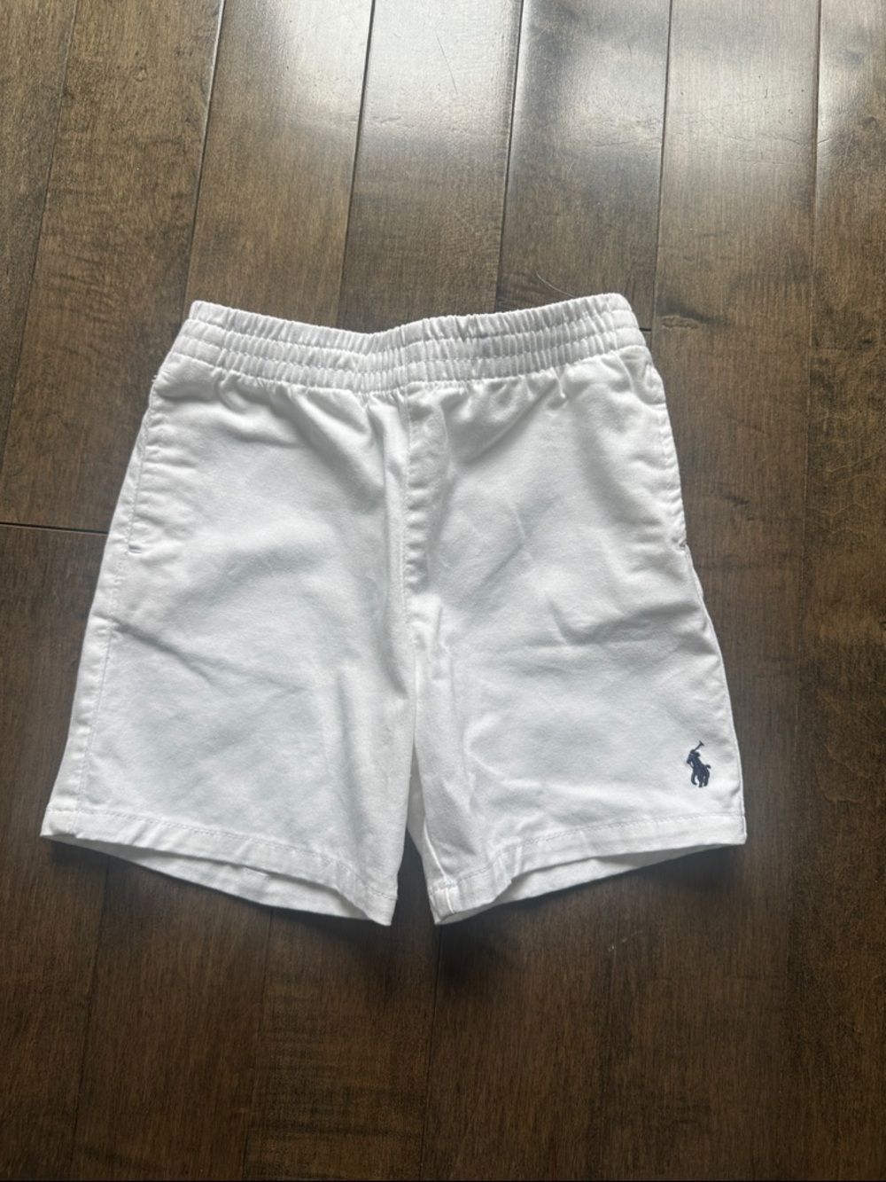 Ralph Lauren White Cotton Pull-On Shorts with Navy Pony